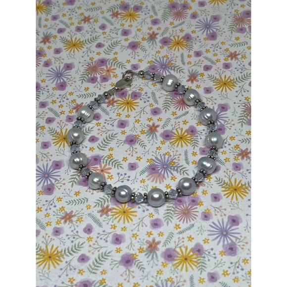 Fresh Water Blue Pearls - Handcrafted Austrian Crystal Beads Bracelet Jewelry - Picture 3 of 6